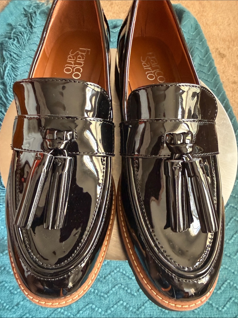 NWOT Franco Sarto Black Patent Tassel Loafers - Picture 4 of 16